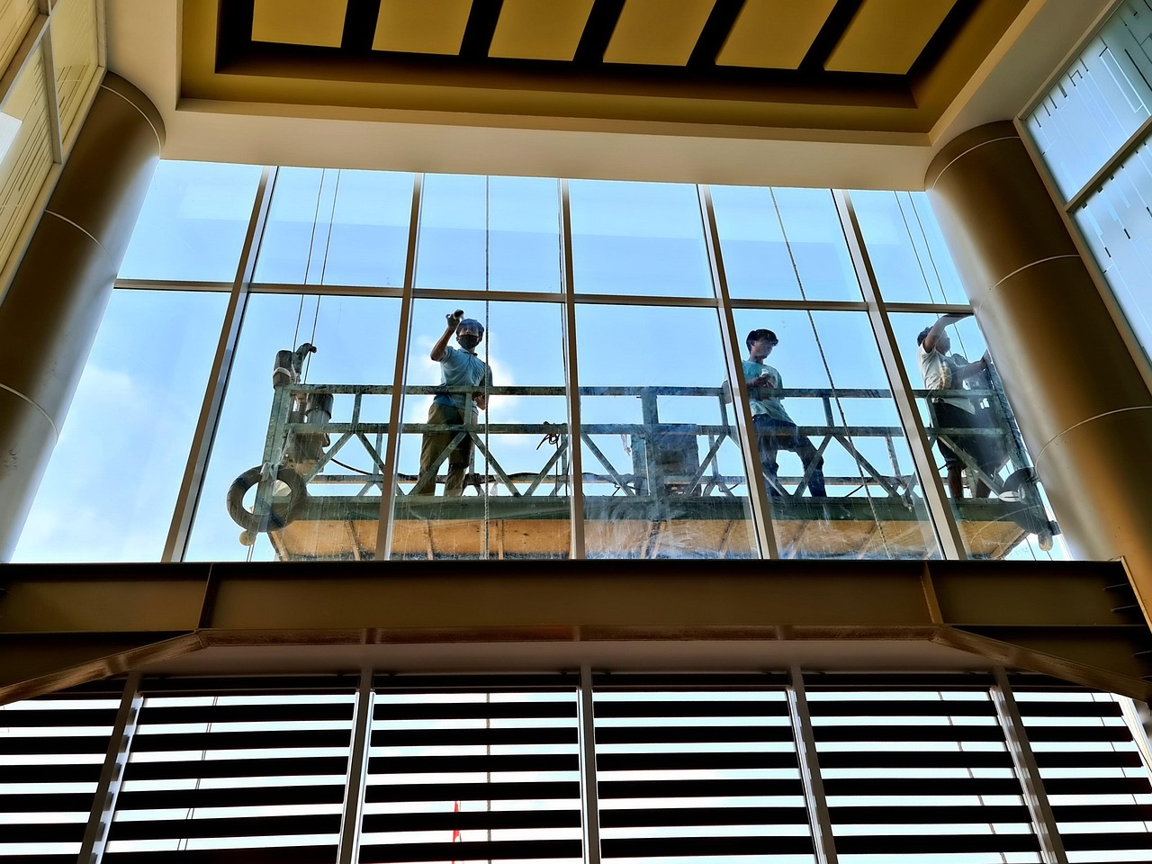 people, work, window, human interest, team work, glass cleaning, workers, building, maintenance
